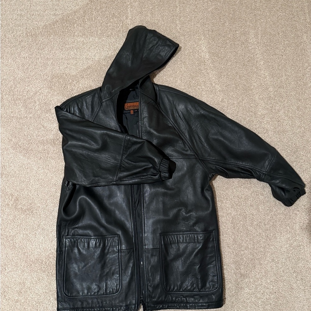 Black Leather Hooded Jacket